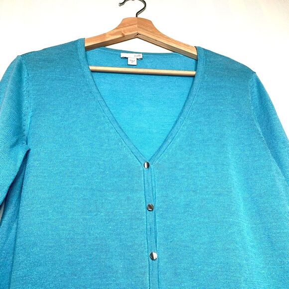 J. Jill Womens Linen Blend Cardigan Sweater Blue 3/4 Sleeve V Neck Tight Knit XS - Picture 7 of 11